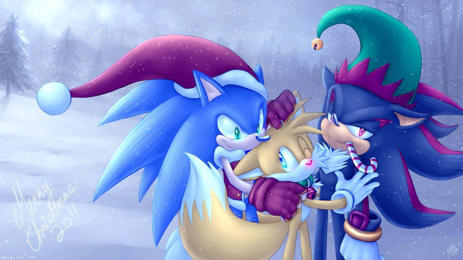 Sonic And Sonic The Hedgehog In Santa Hats Background