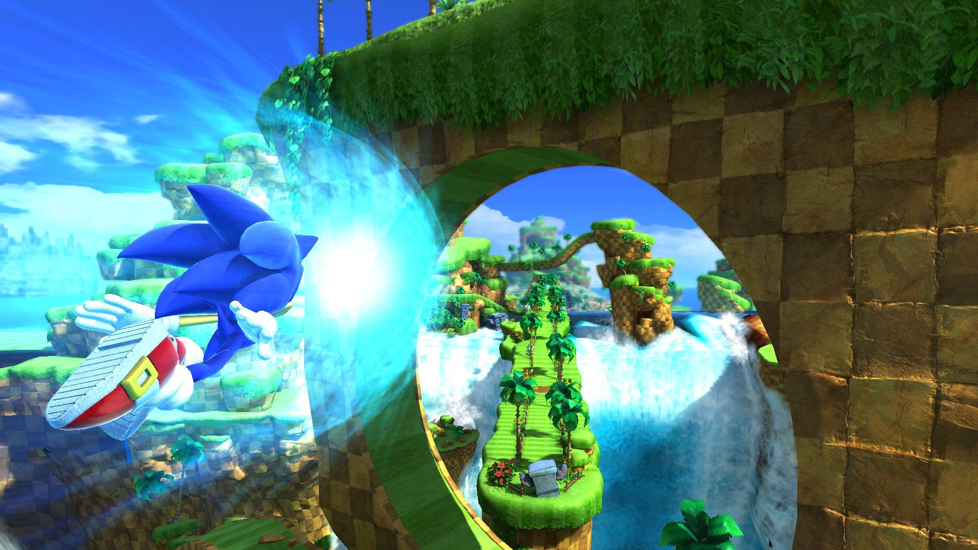 Sonic Blasting Through The Green Hill Zone Background