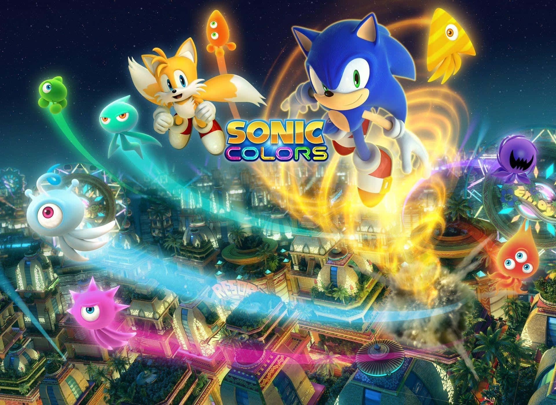 Sonic The Hedgehog And His Friends Flying In The Sky Background