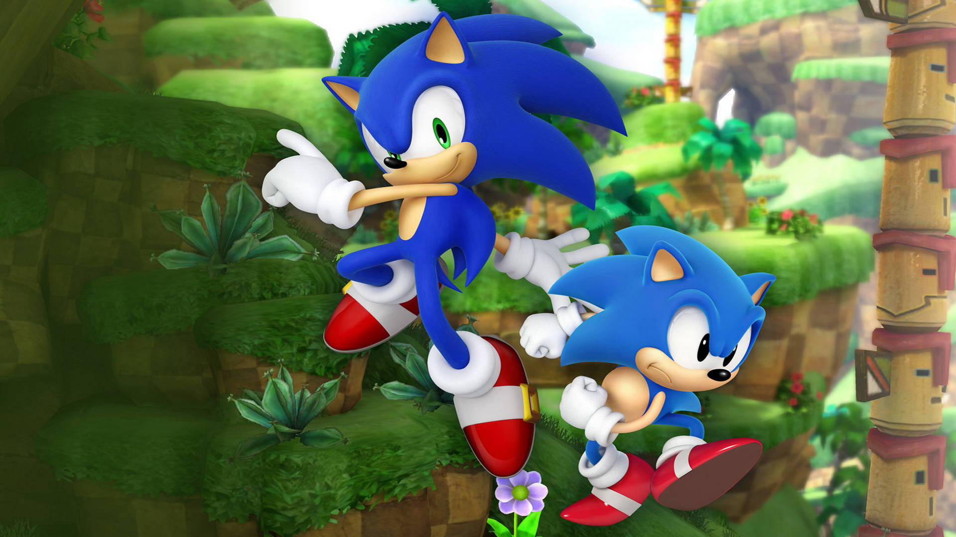 Sonic The Hedgehog And Sonic The Hedgehog Running In The Grass Background