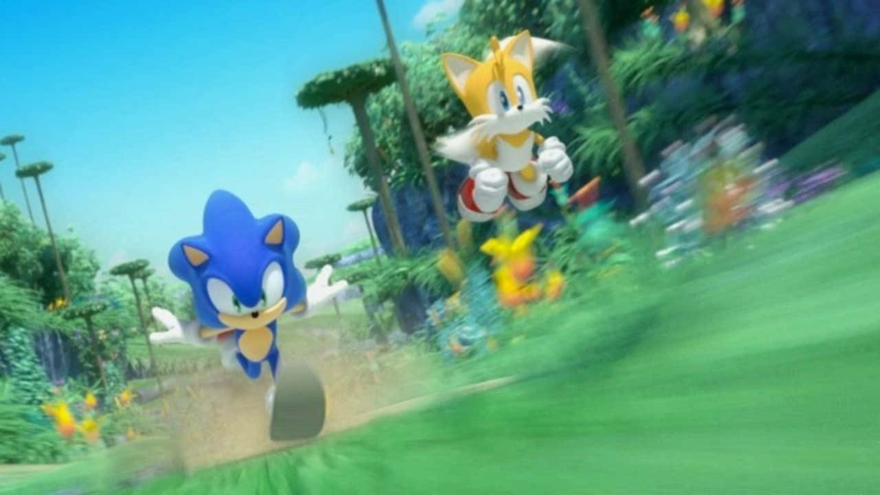 Sonic The Hedgehog And Sonic The Hedgehog Running Through A Forest Background