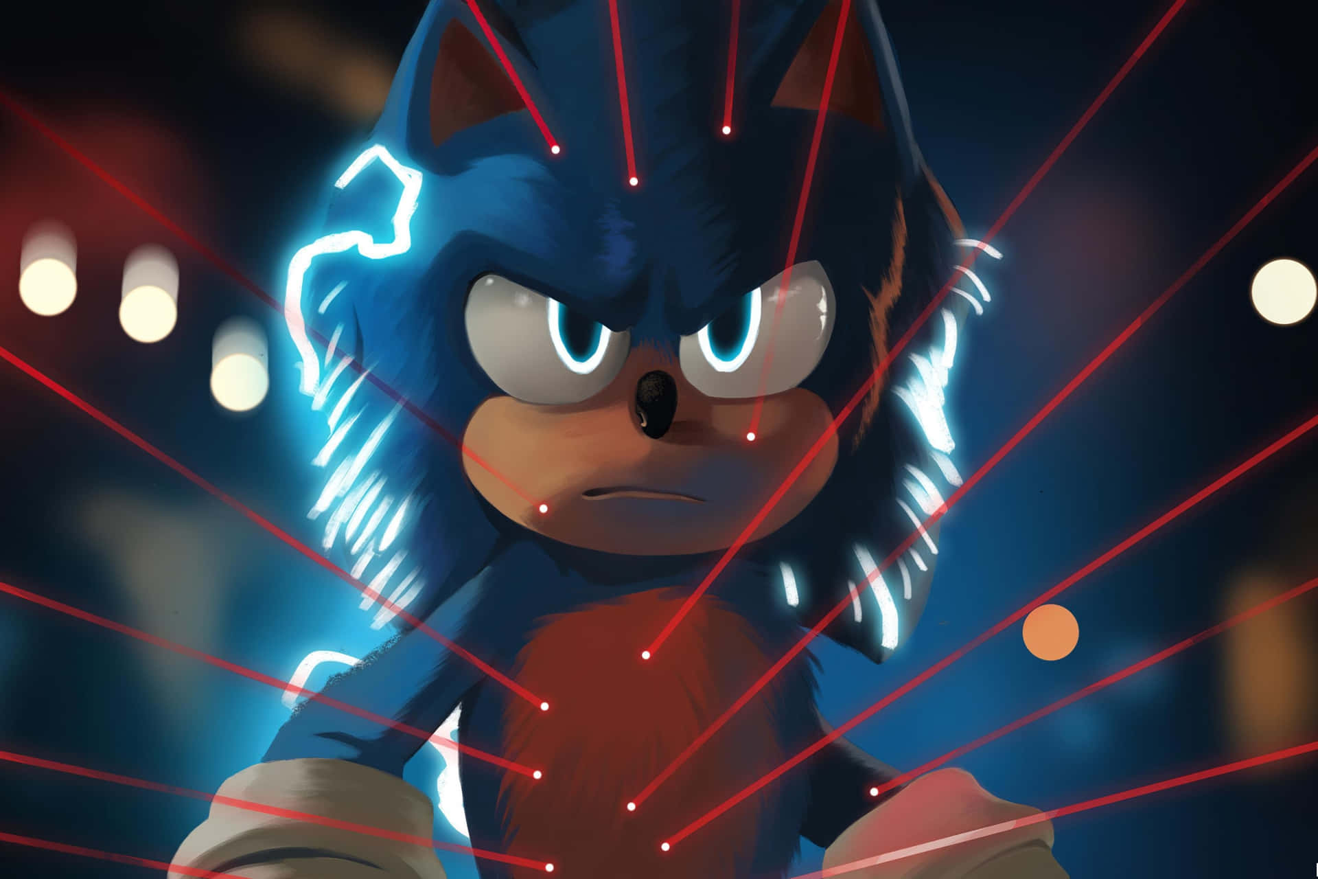Sonic The Hedgehog With A Red Light Shining On Him Background