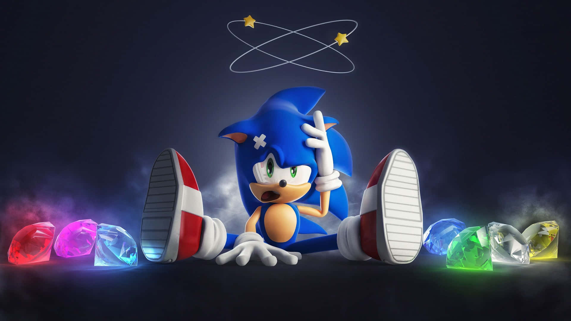 Sonic The Hedgehog With Colorful Lights And Stars