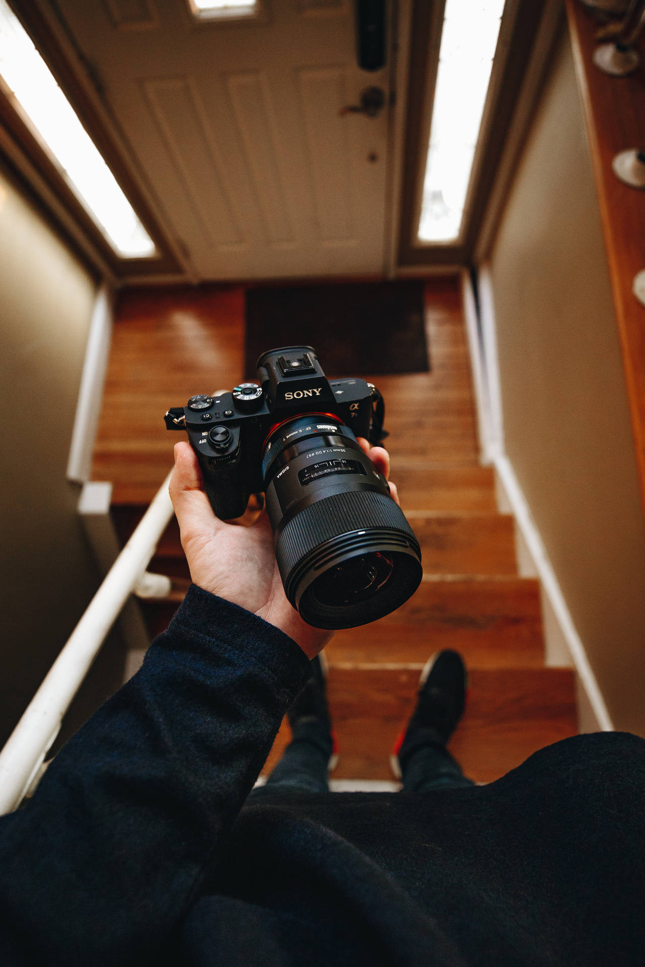 Sony Camera On Stairs Background