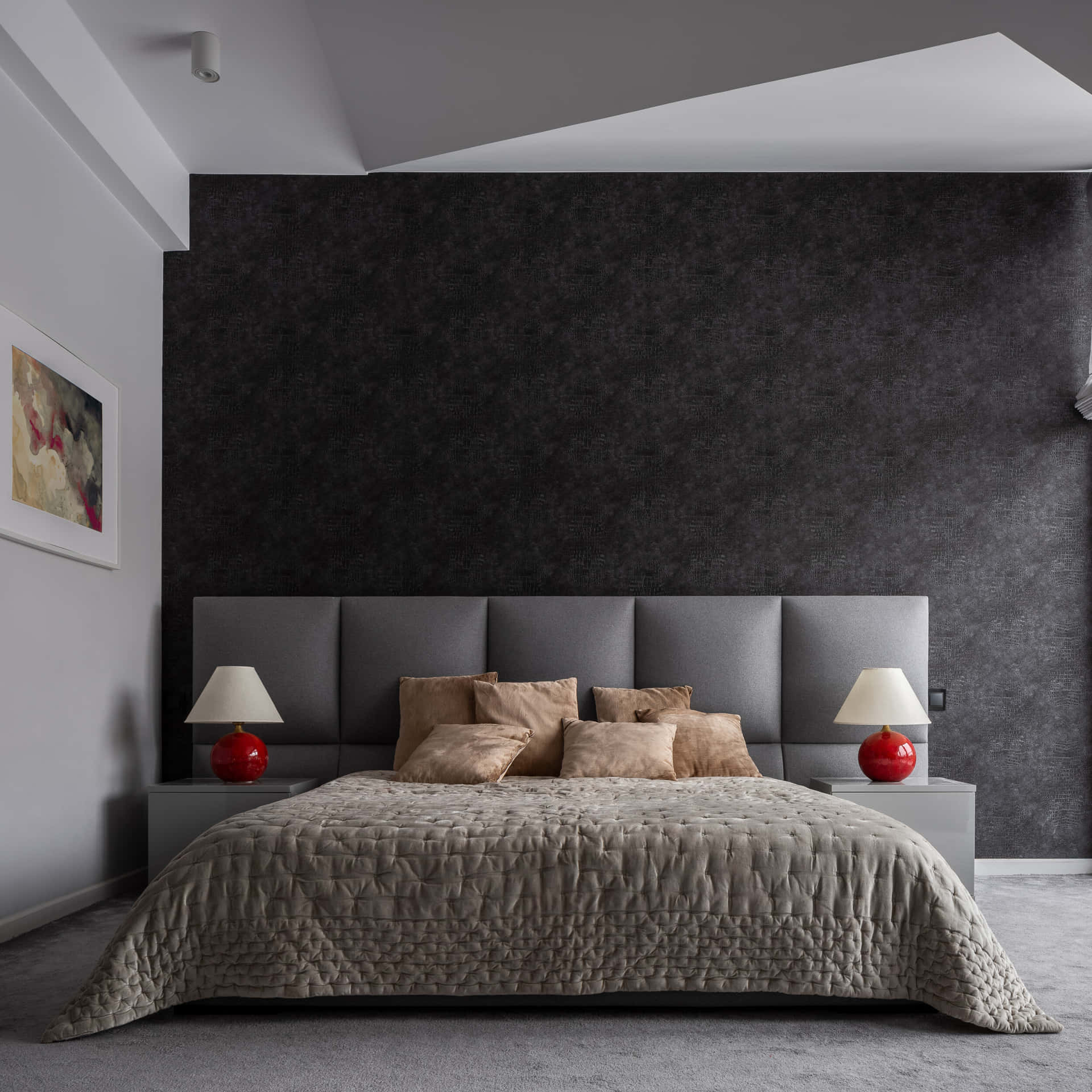 Sophisticated Queen Size Bed In Dark Ambiance Background