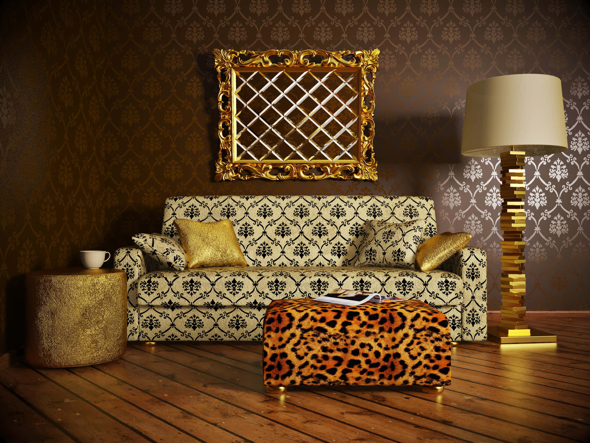 Sophisticated Vintage Patterned Couch Background
