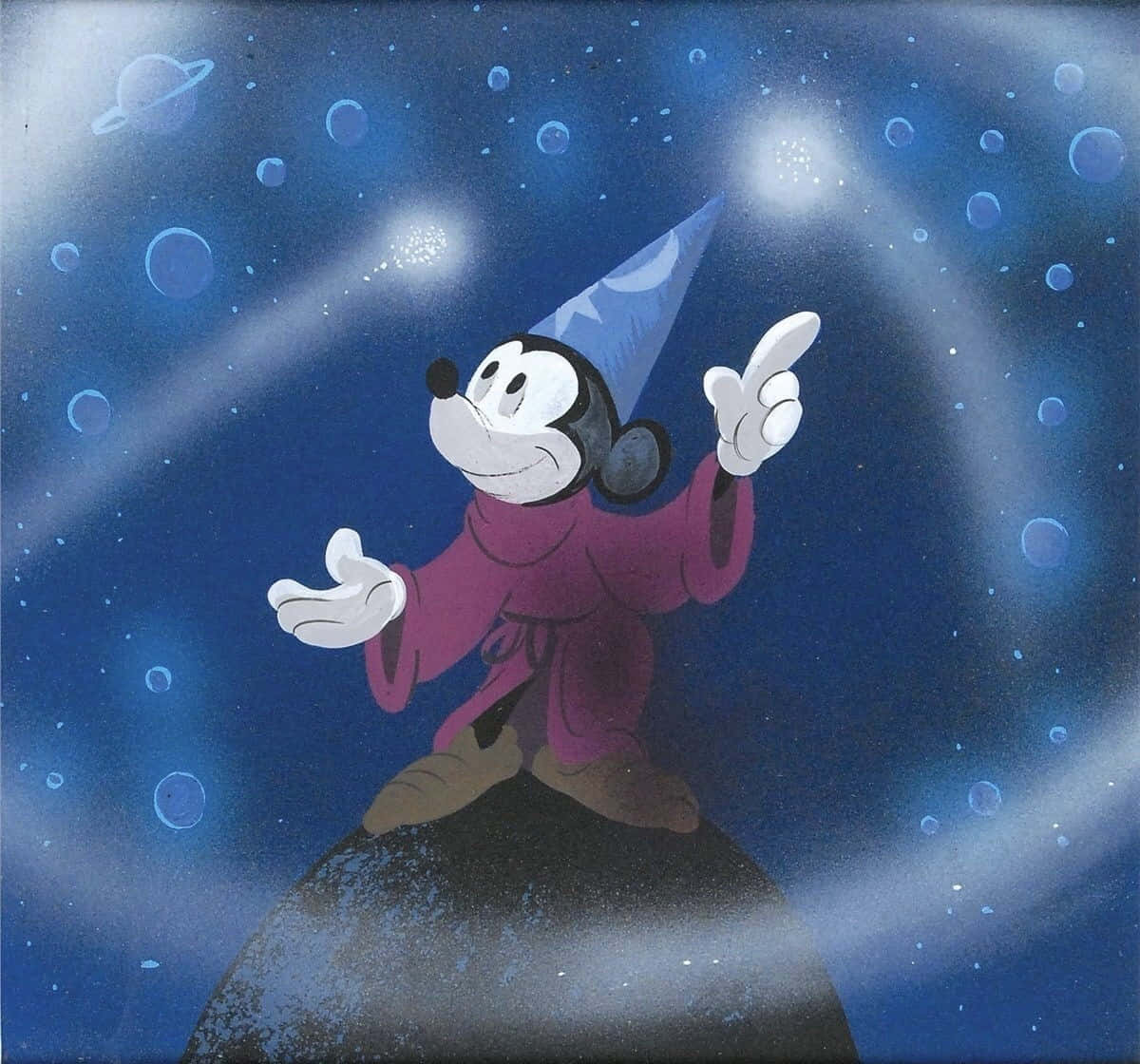 Sorcerer's Apprentice Mickey On Rock Background