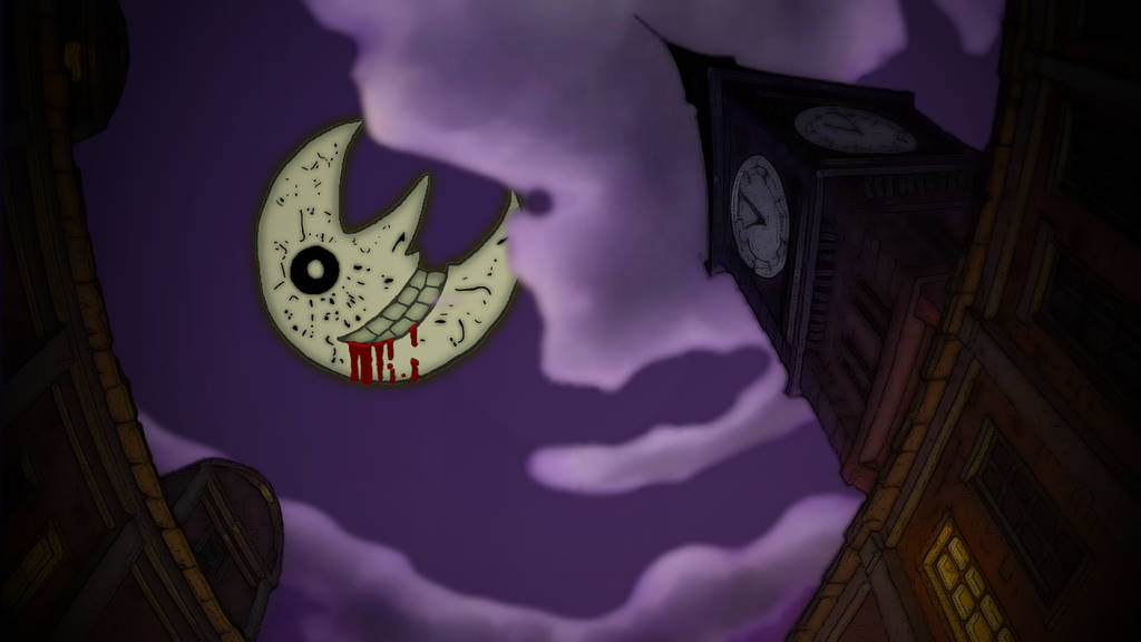 Soul Eater Moon Behind Clock Tower Background