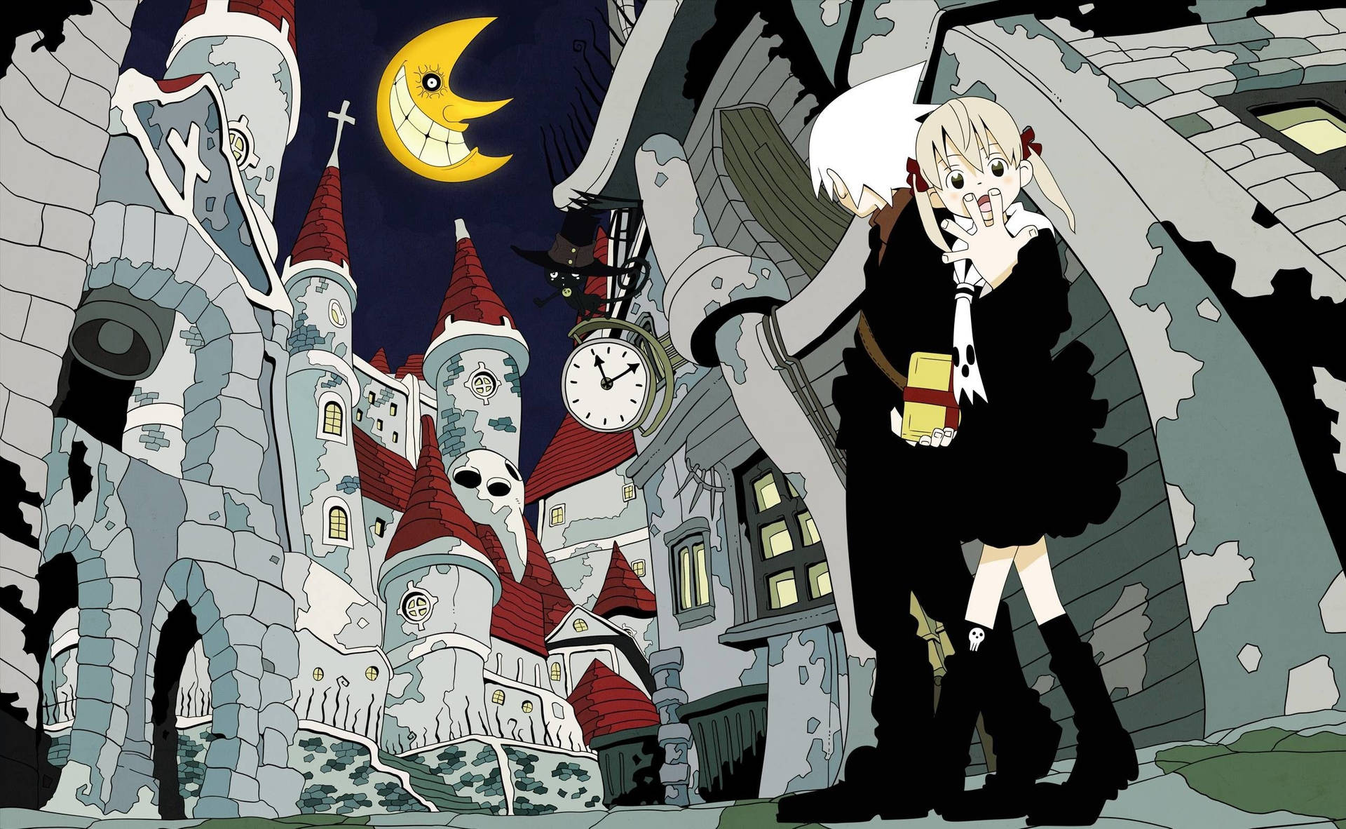 Soul Eater Moon Over A Church Background