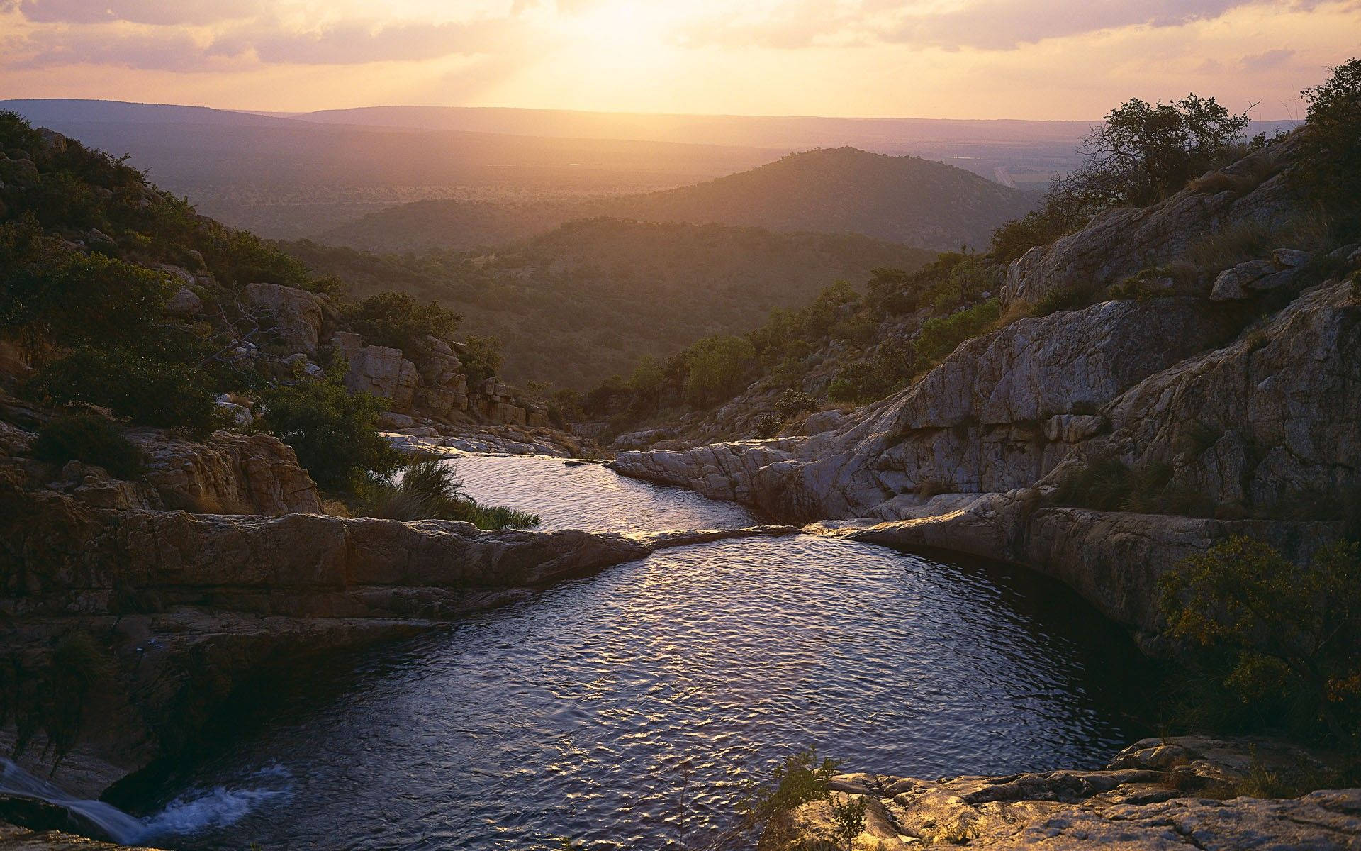 South Africa Spring Creek At Sunset Background