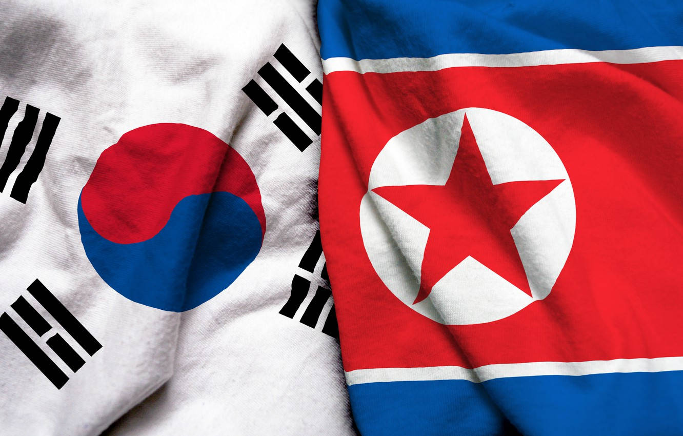 South And North Korea Flags Background