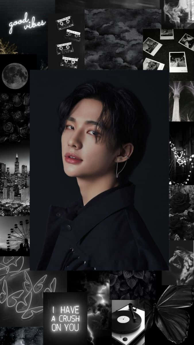 South Korean Celebrity Hyunjin Black And White Aesthetic Background