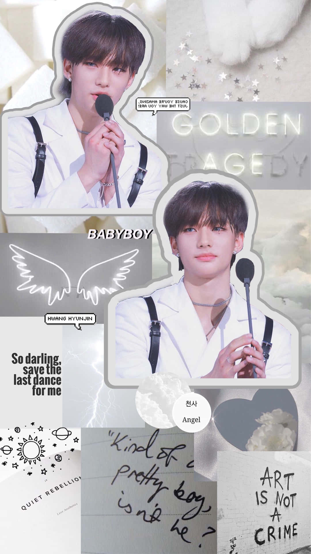 South Korean Rapper Hyunjin Artistic Collage Background