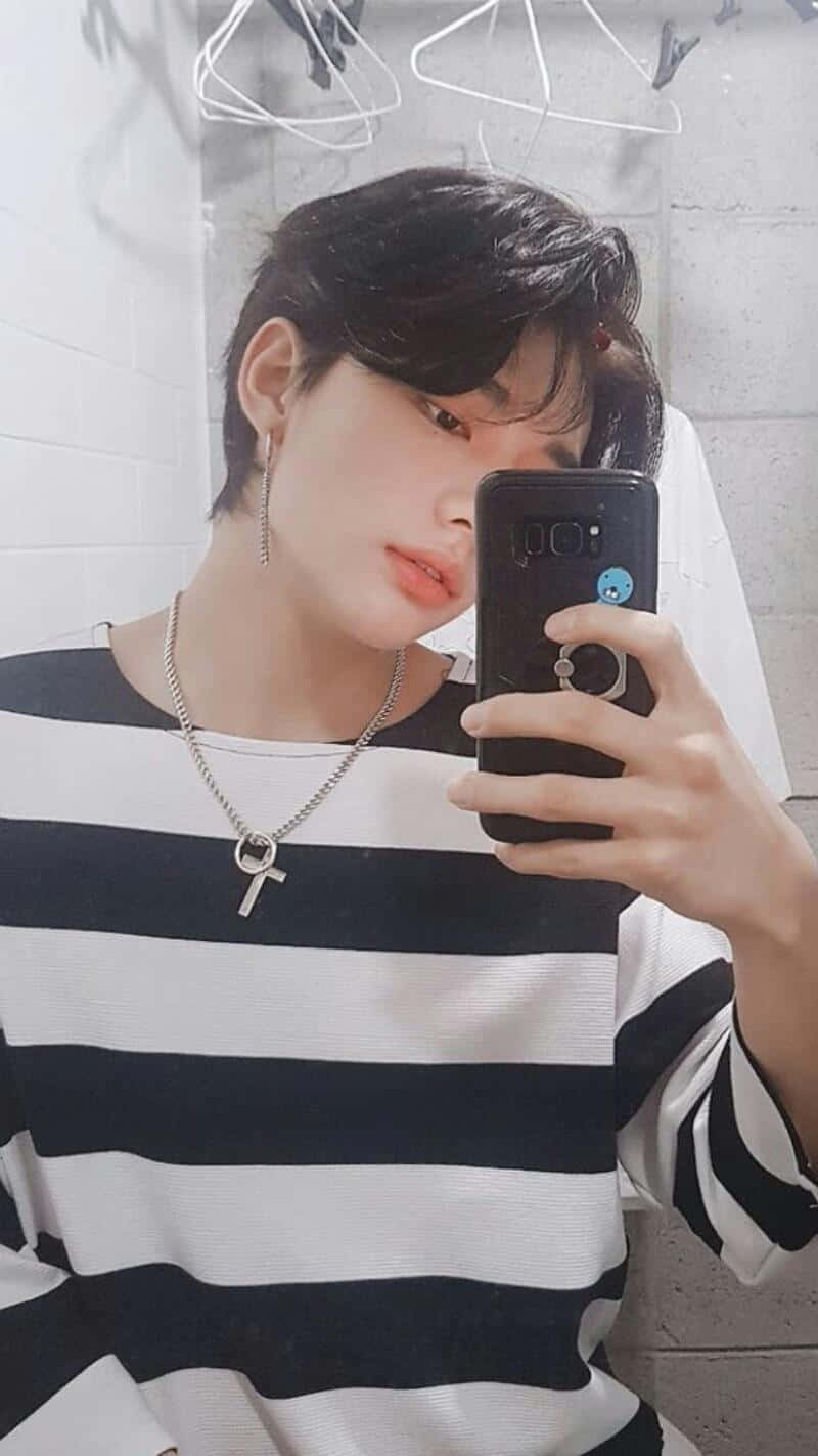 South Korean Rapper Hyunjin Black And White Striped Shirt