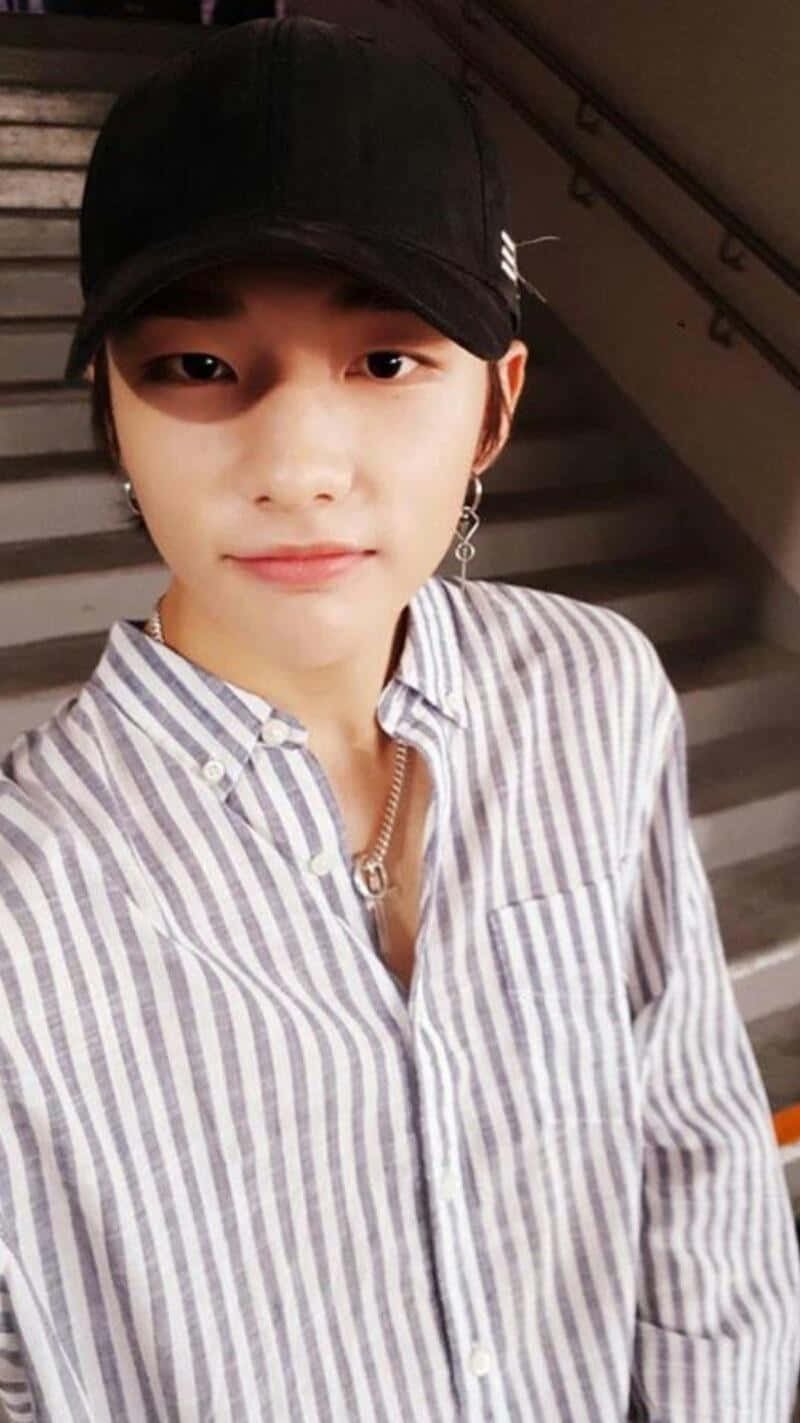 South Korean Rapper Hyunjin Black Ball Cap Selfie Background