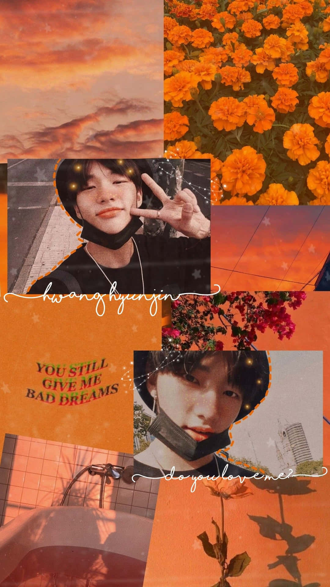 South Korean Singer Hyunjin Orange Aesthetic Collage