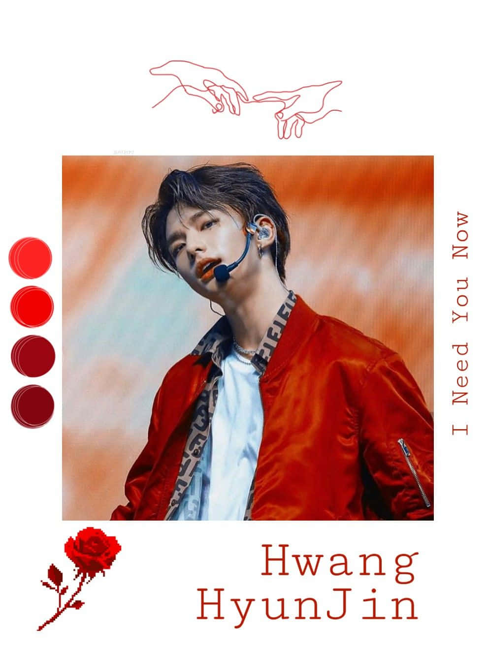 South Korean Singer Hyunjin Wearing A Red Jacket Background