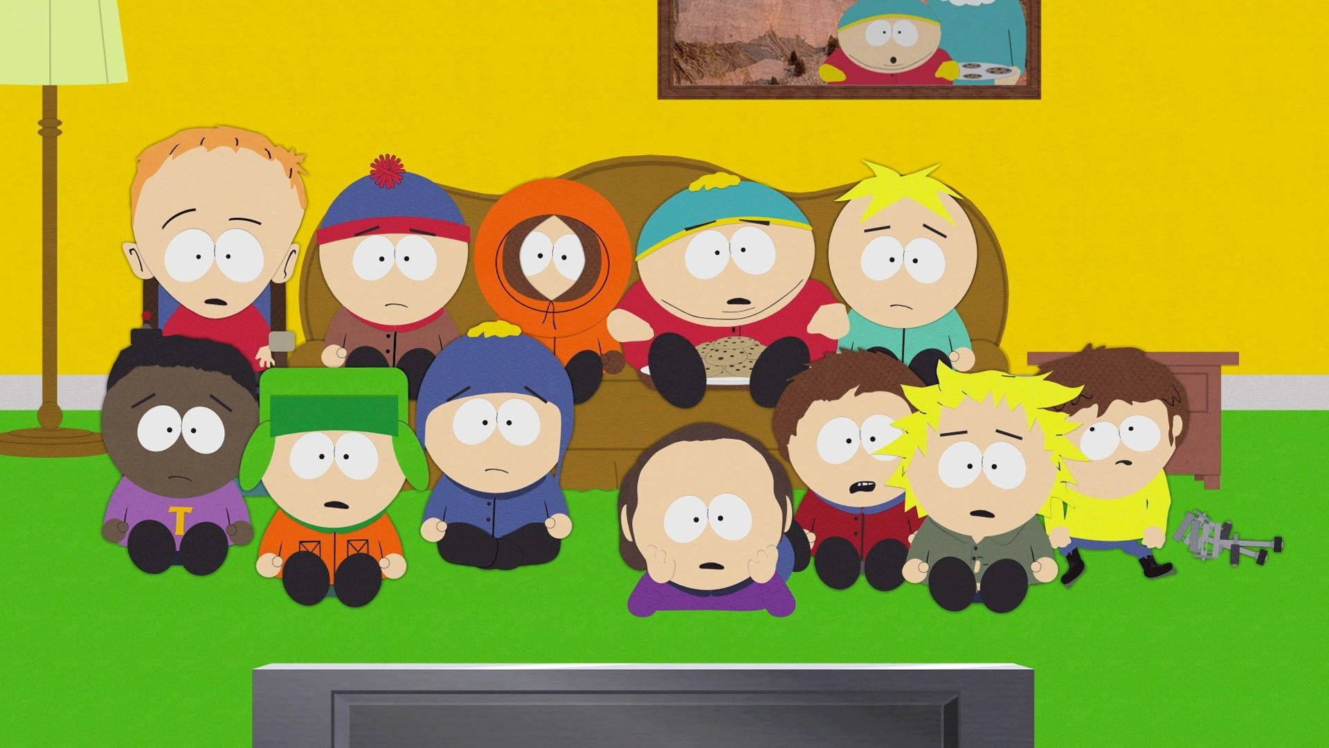 South Park Characters Watching Tv Background