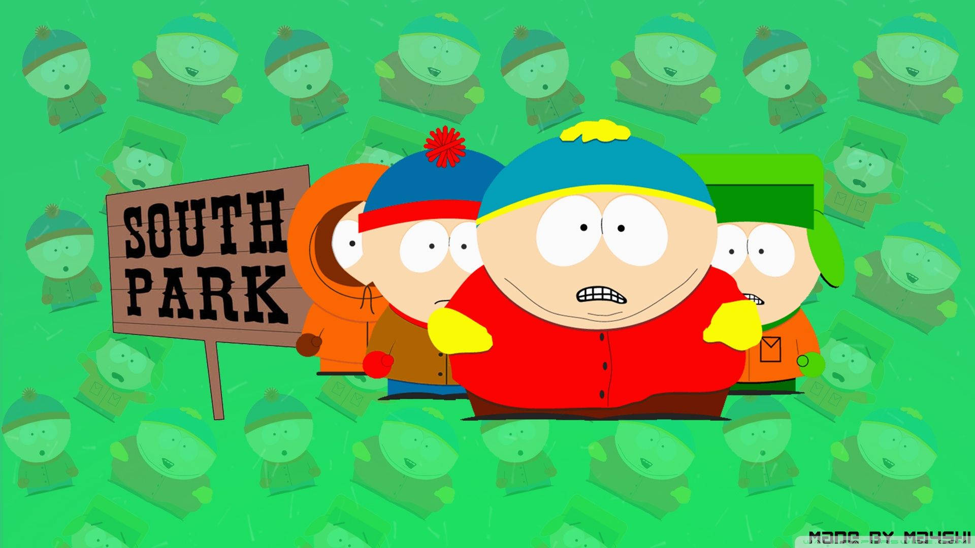 South Park In Green Background Background