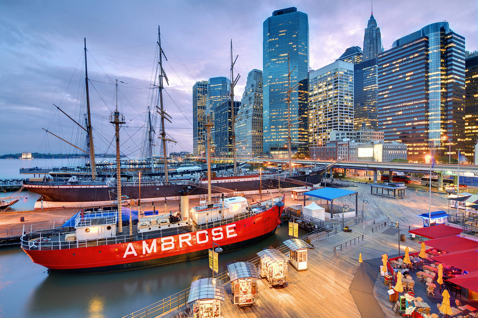 South Street Seaport At Night Background