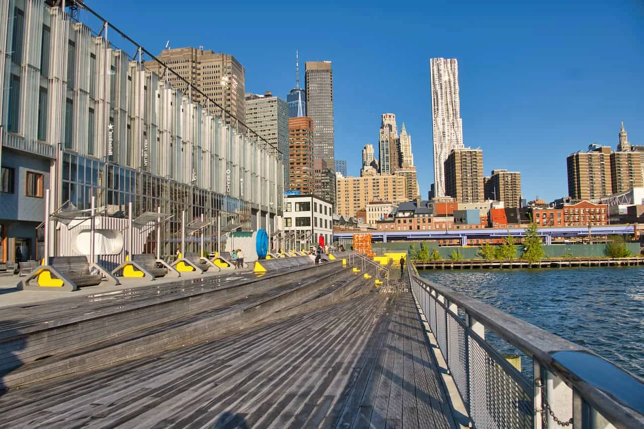 South Street Seaport Over Blue Sky Background