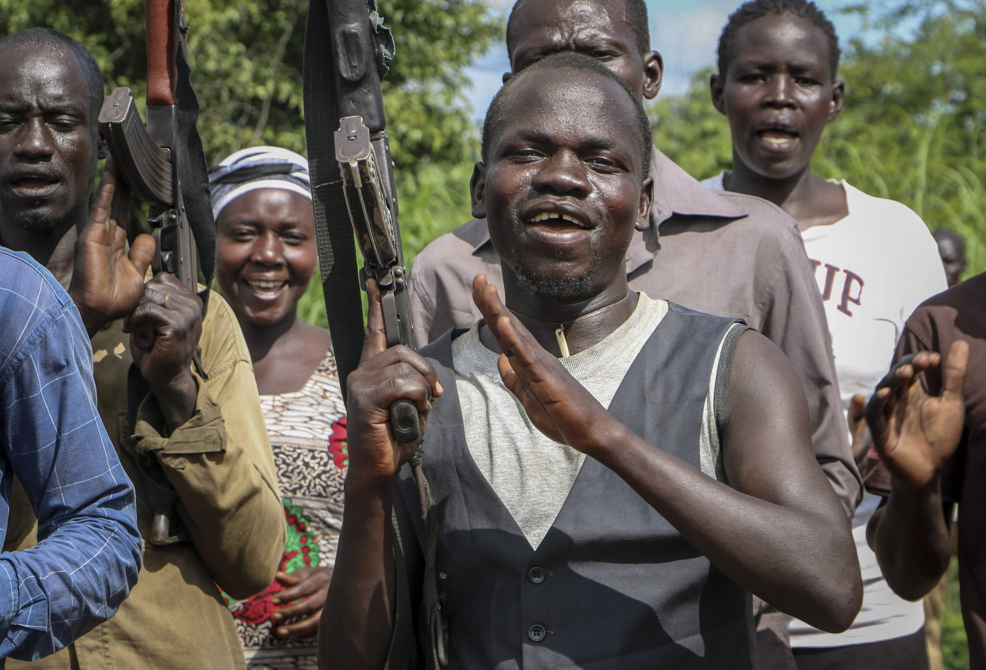 South Sudan Happy Holding Guns