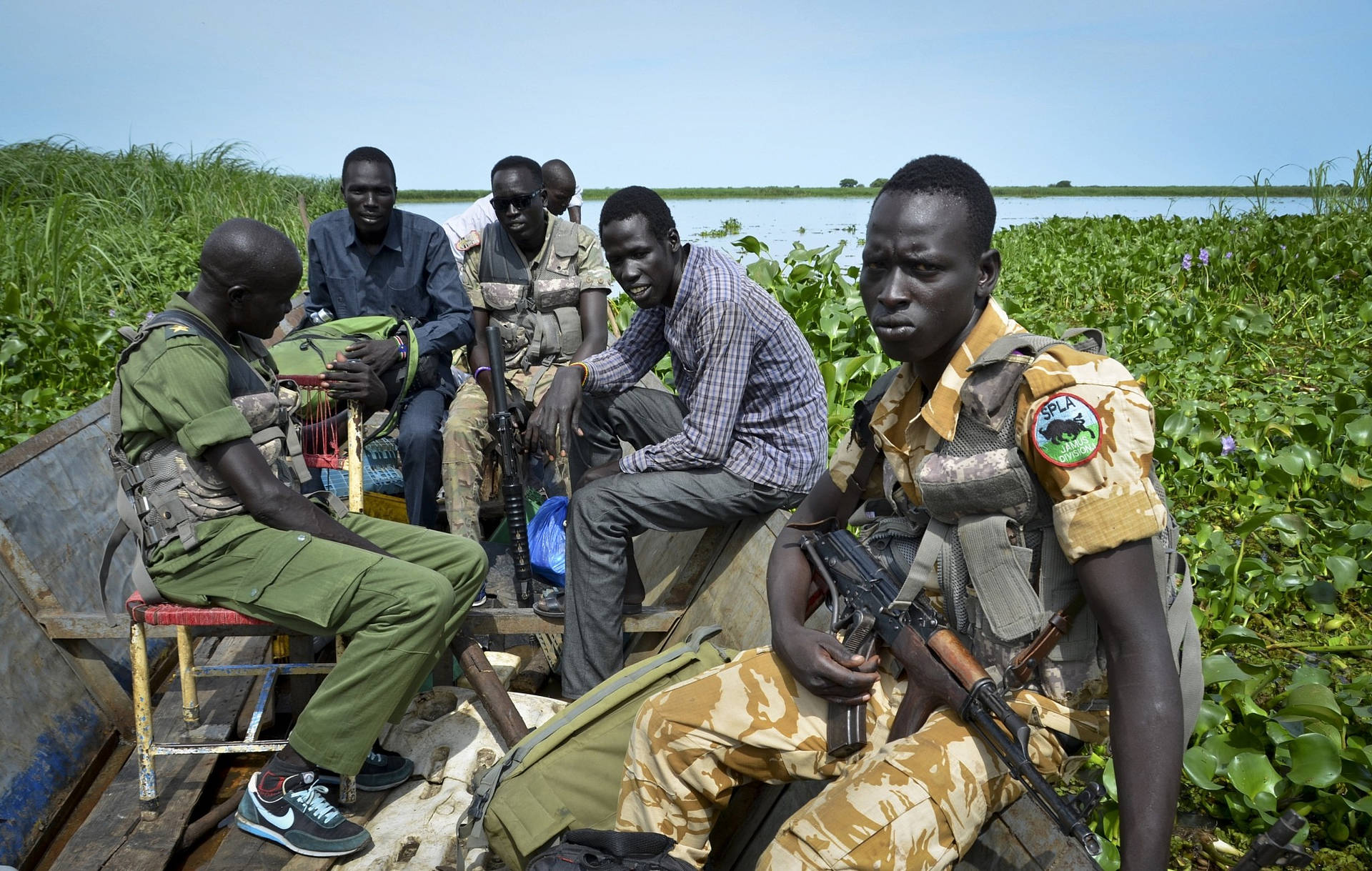 South Sudan Military Boat Sitting Background