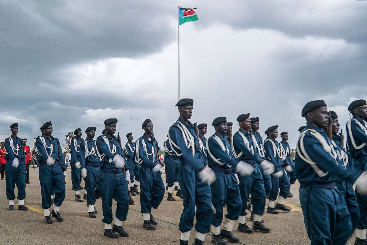 South Sudan Soldiers Marching Flagpole