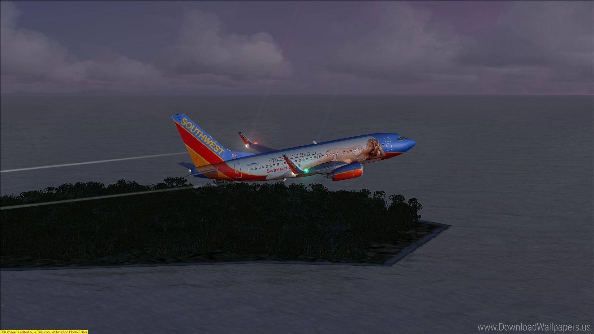 Southwest Airlines Above Island Background