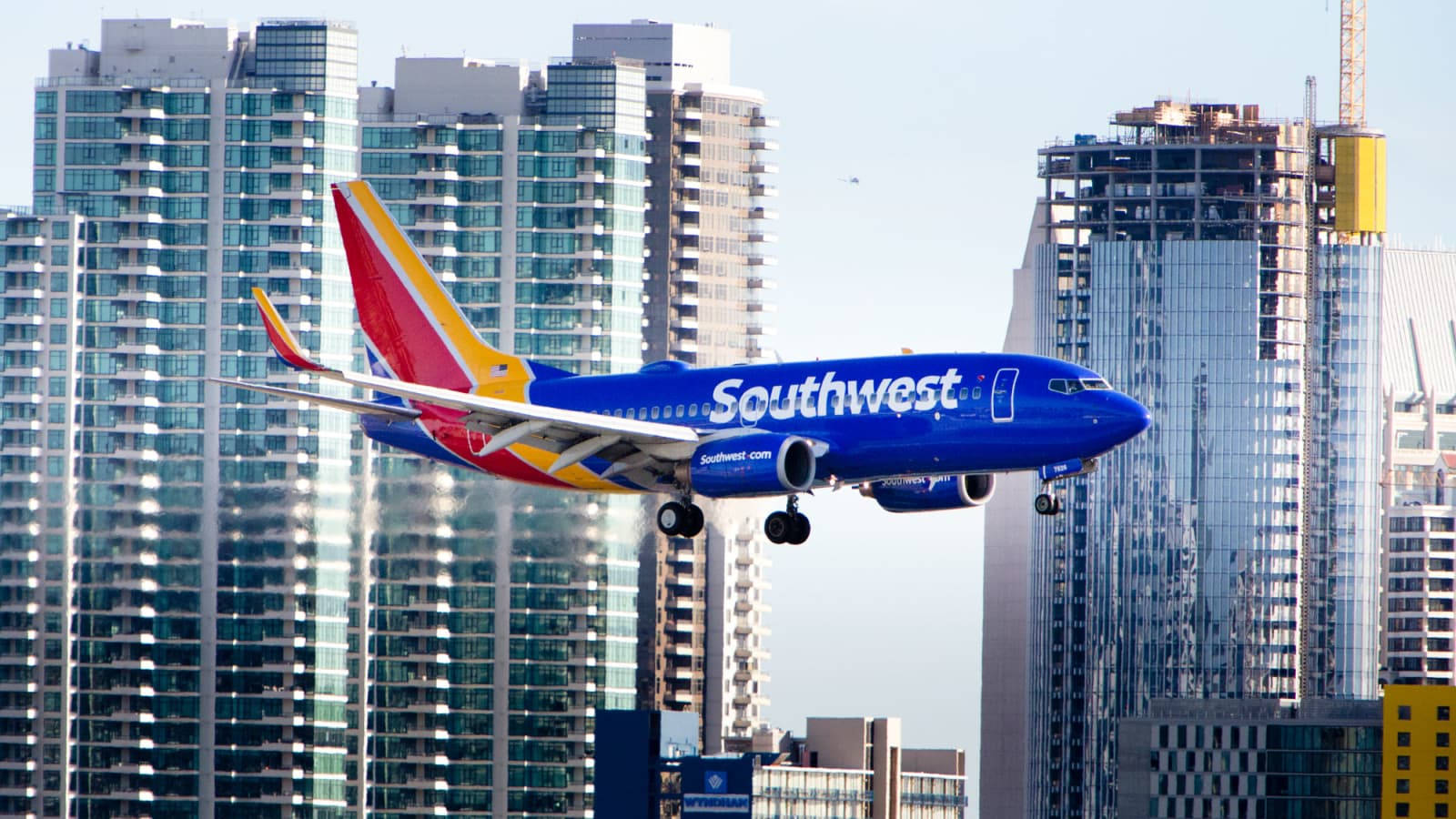 Southwest Airlines Aircraft Cityscape Background