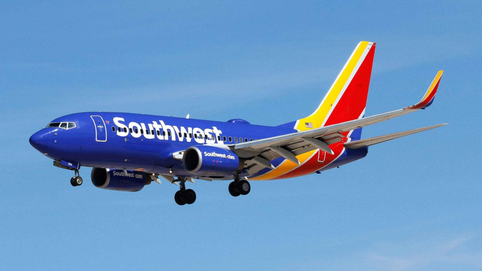 Southwest Airlines Airplane On Blue Sky Background