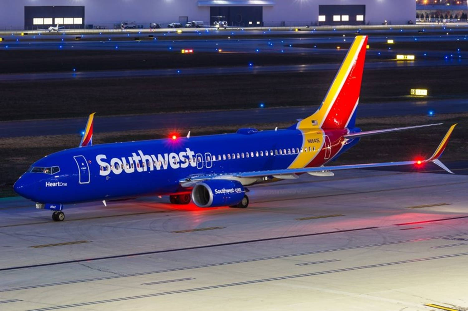 Southwest Airlines Plane Red Lights Background