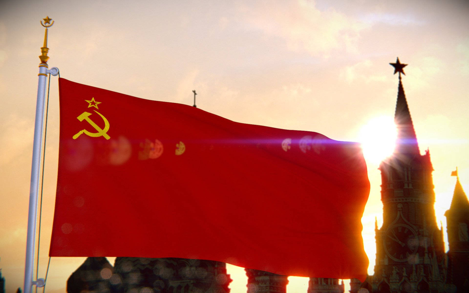 Soviet Union Flag Against The Backdrop Of A Russian Palace Background