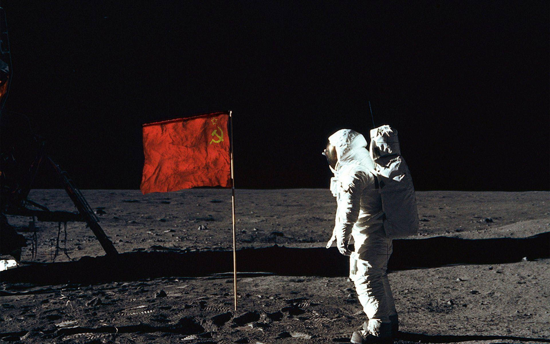 Soviet Union Flag In The Moon Background