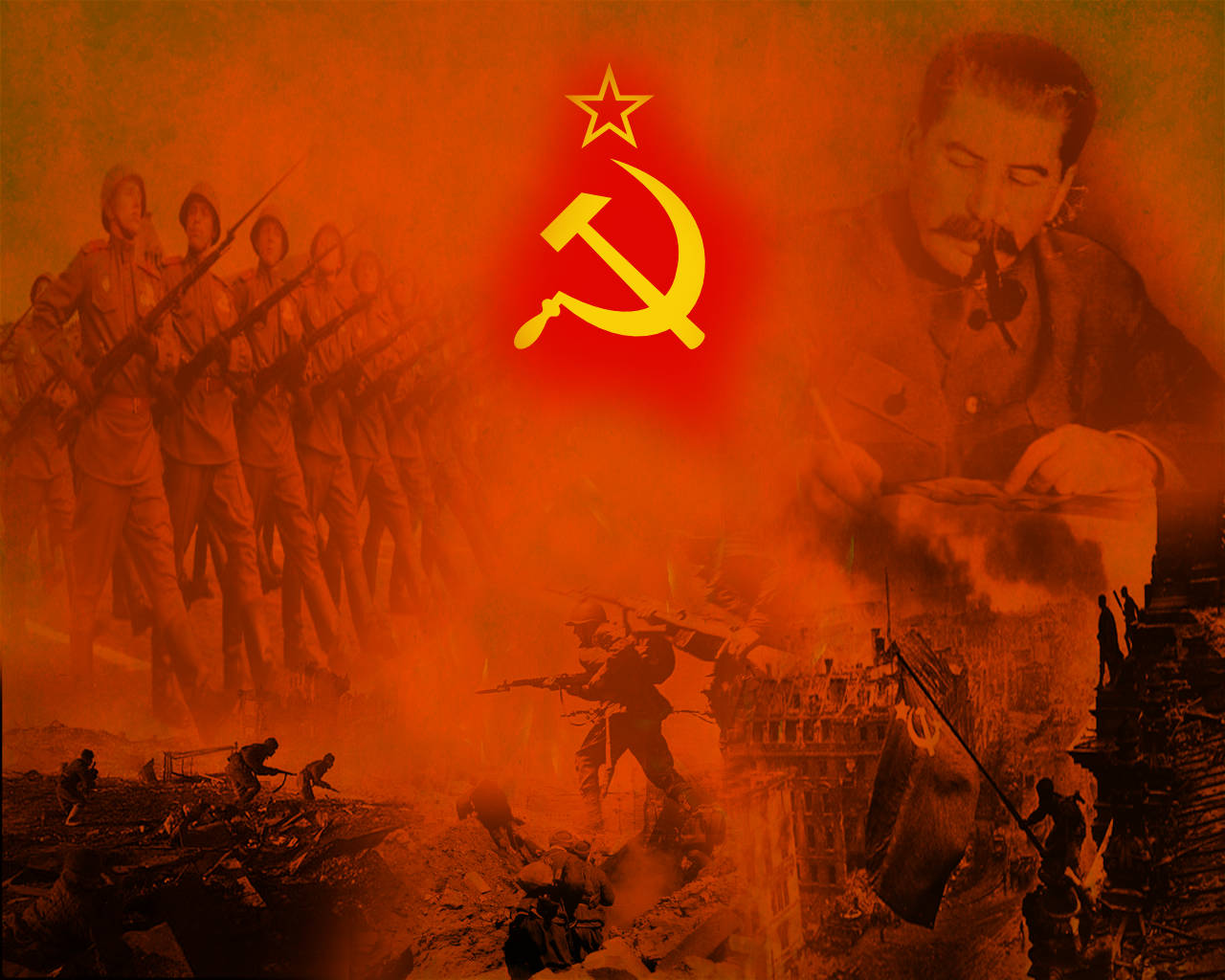 Soviet Union Flag In War Background