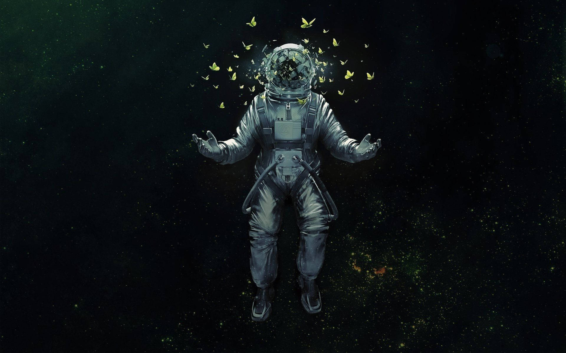 Space Aesthetic Astronaut And Butterflies Background
