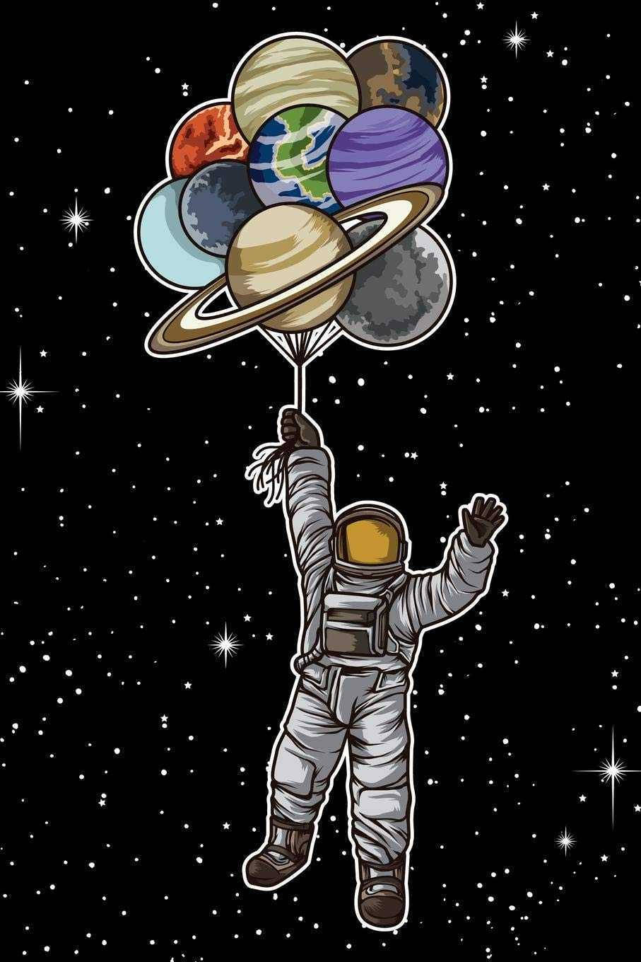 Space Aesthetic Astronaut Planets On Strings Background