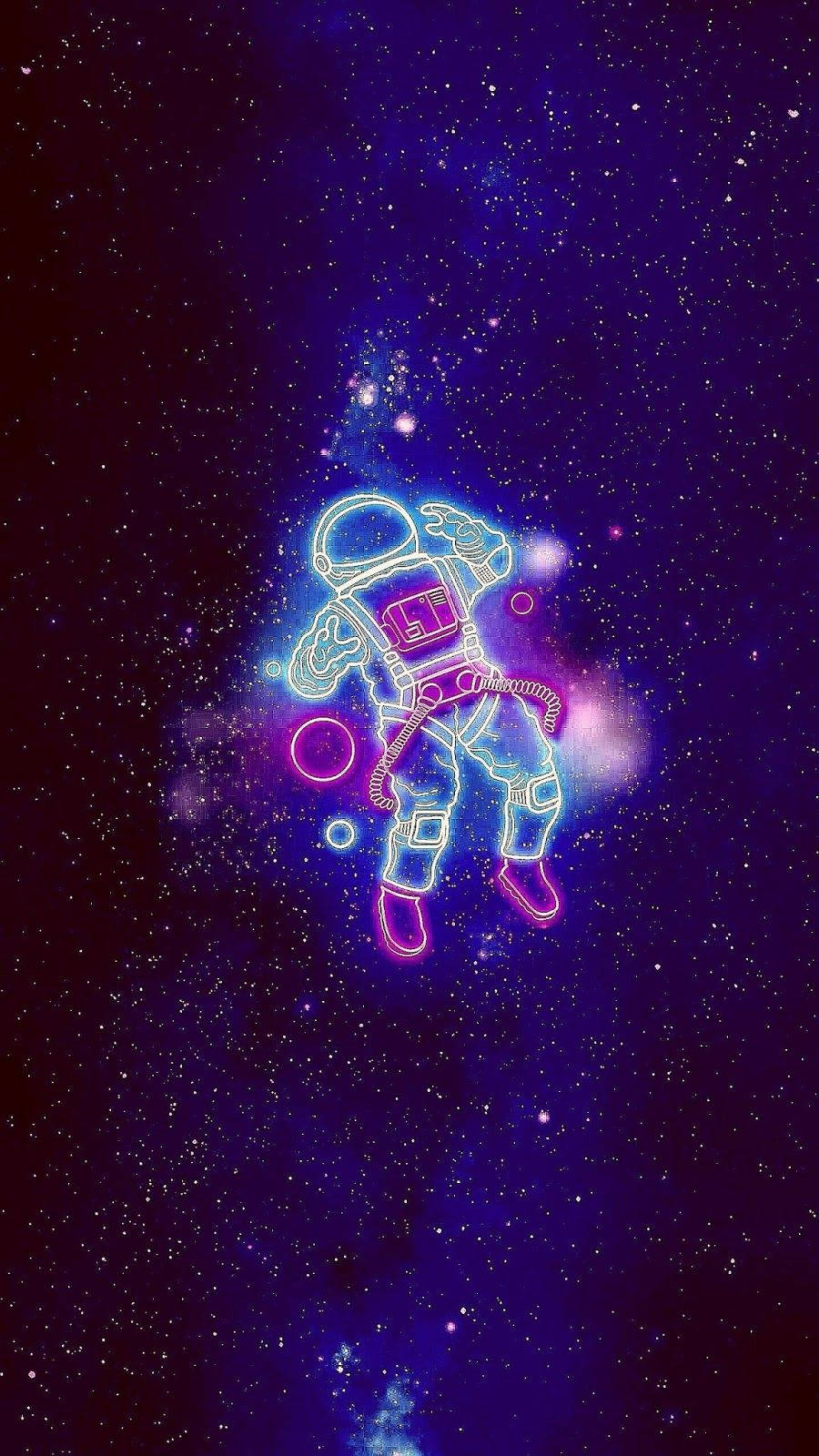 Space Aesthetic Neon Astronaut Background