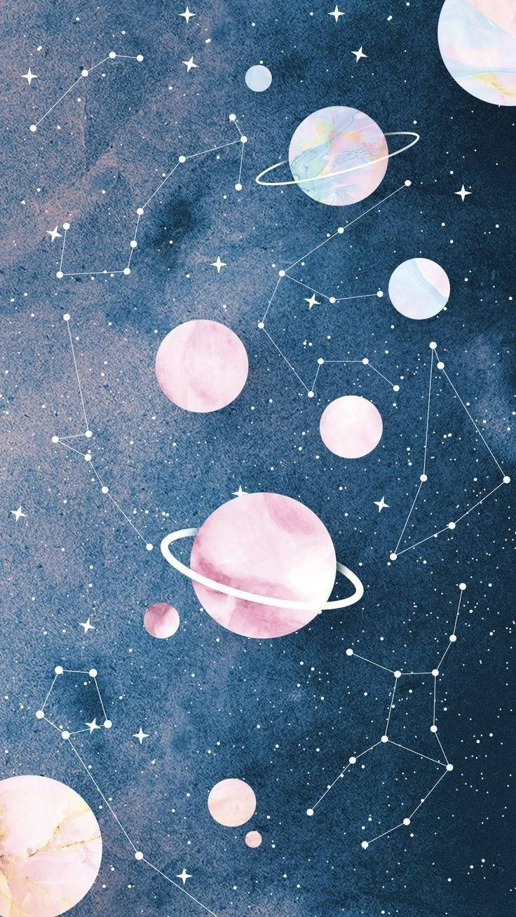 Space Aesthetic Pastel Planets And Stars Background