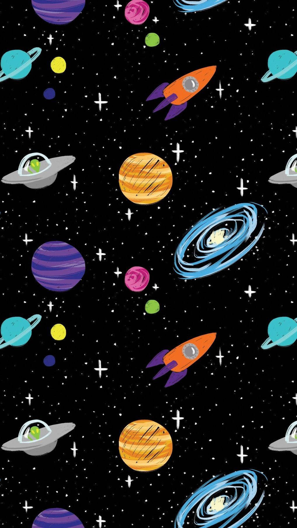 Space Aesthetic Spaceship And Planets Background