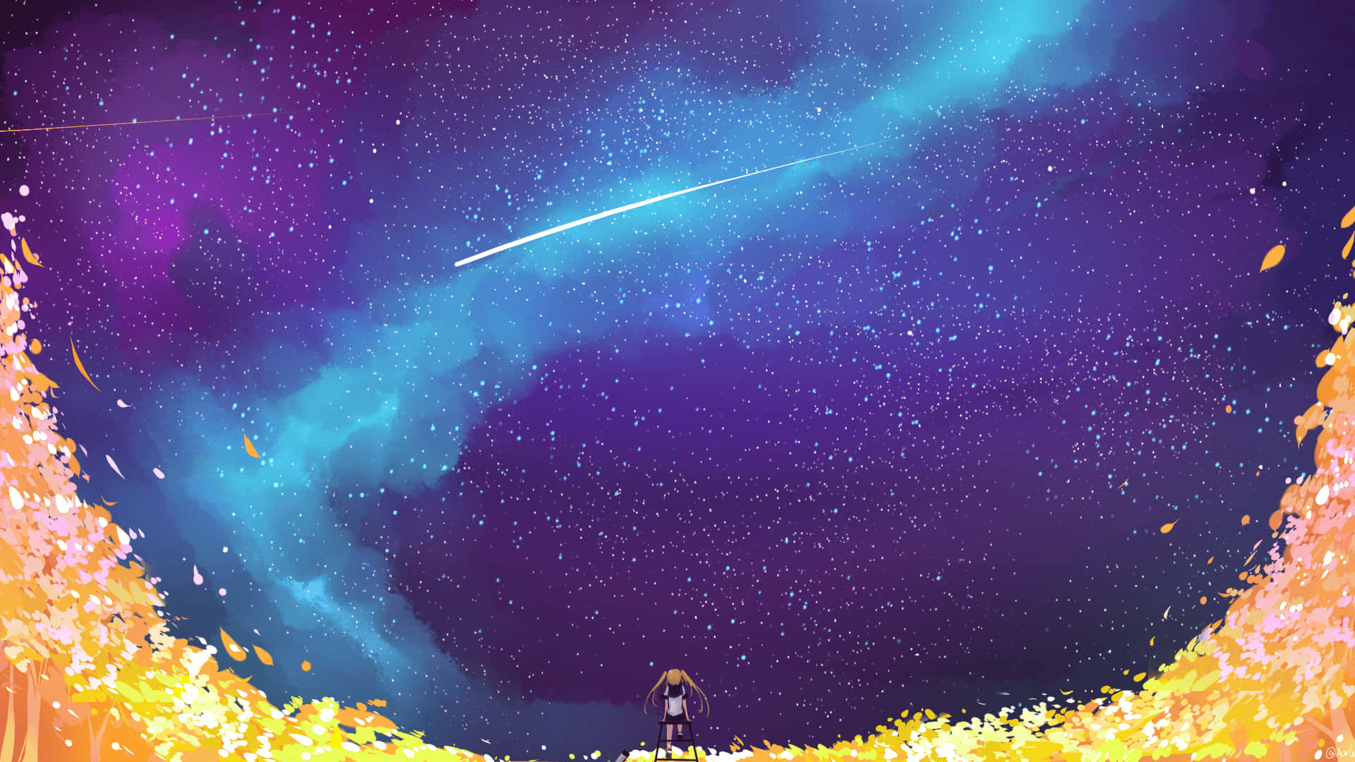 Space Anime Aesthetic Purple Sky Background