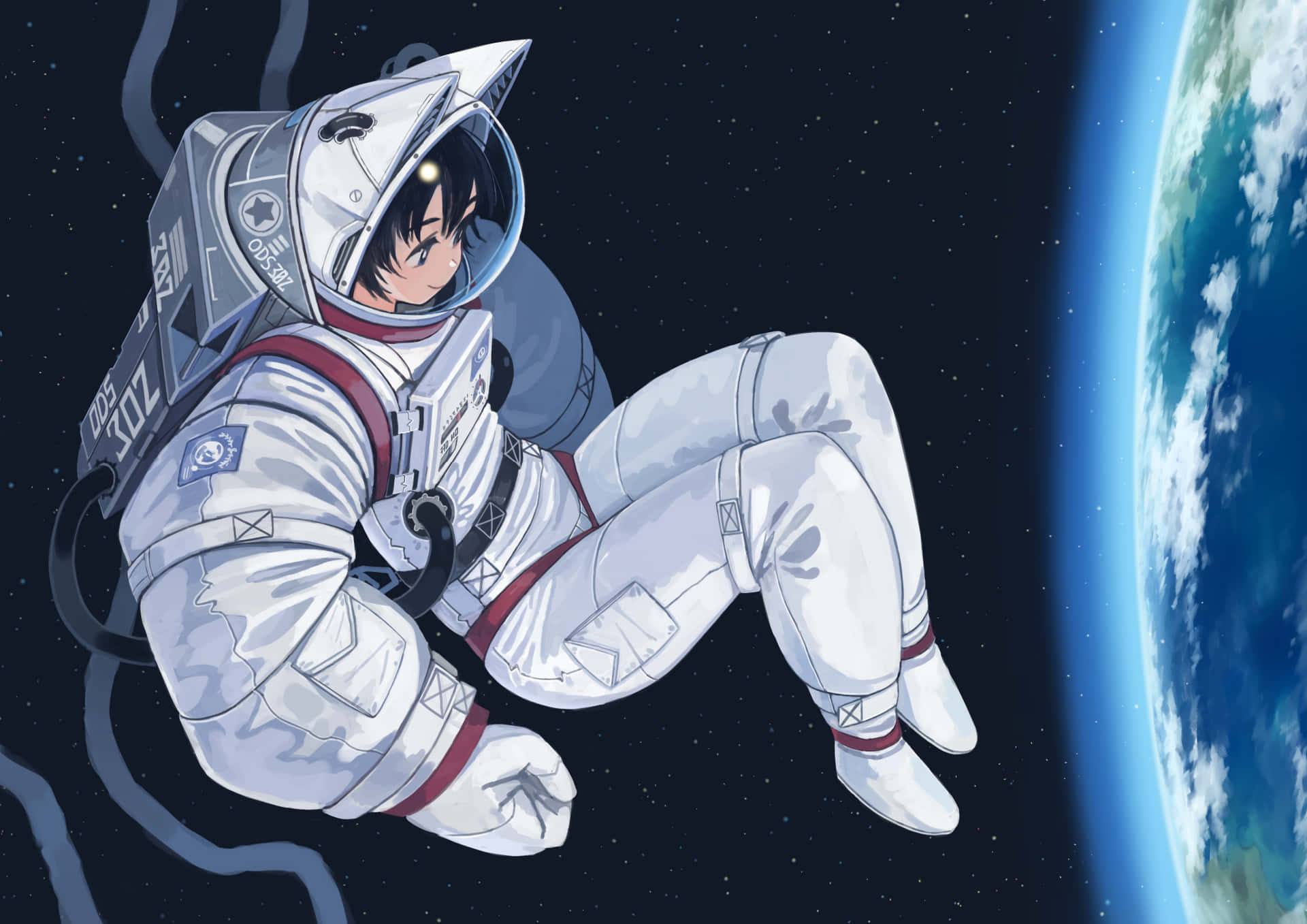 Space Anime Astronaut Earth Background