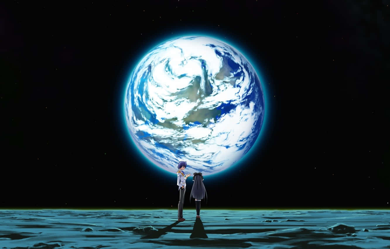 Space Anime Full Moon Background