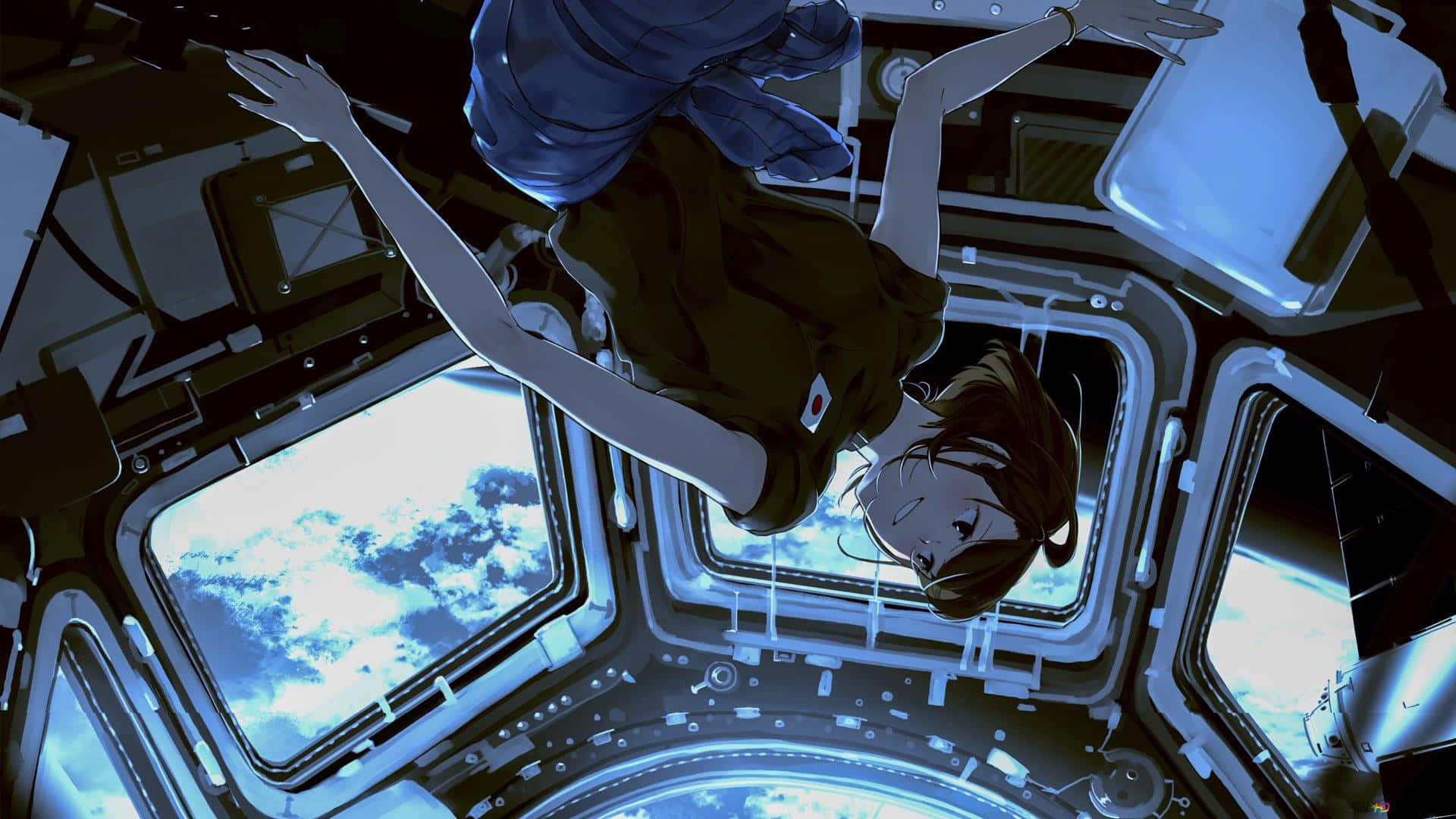 Space Anime Girl Spacecraft Background