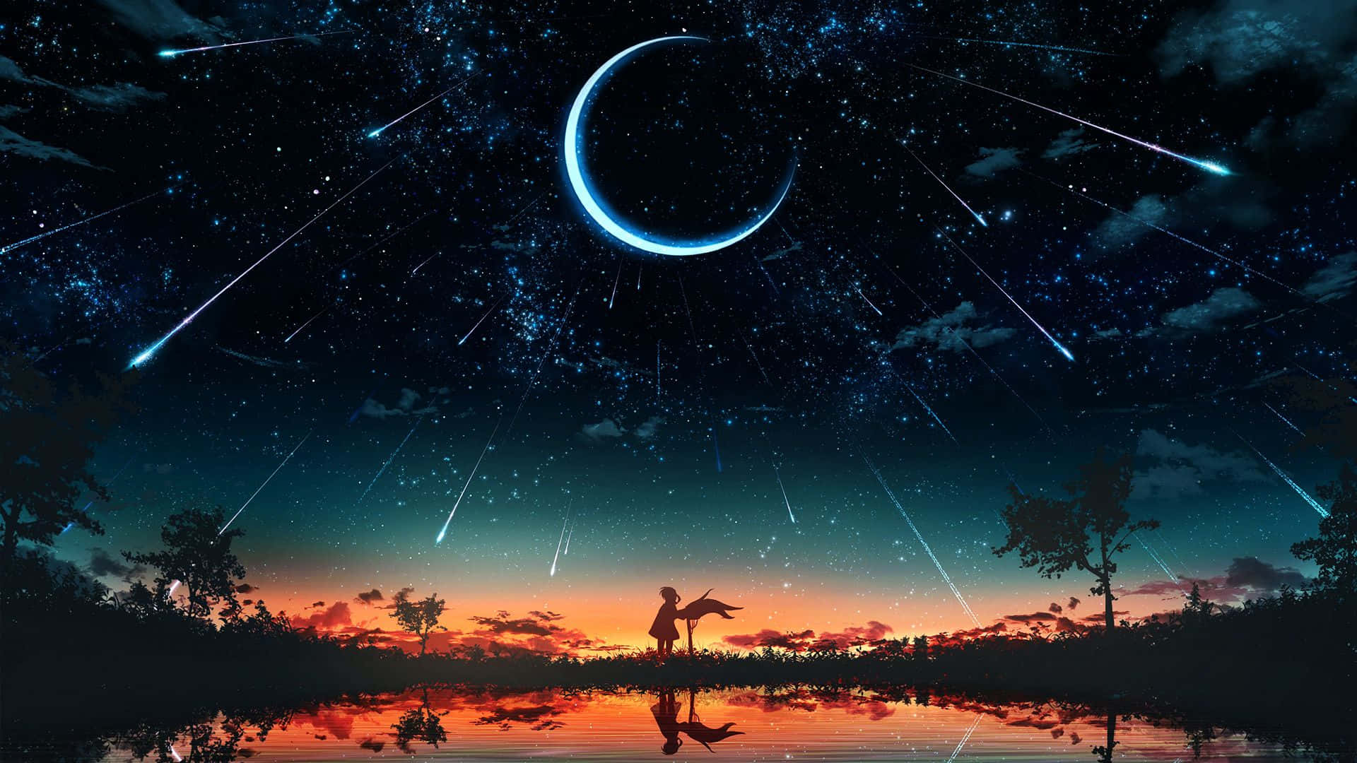 Space Anime Shooting Stars Background