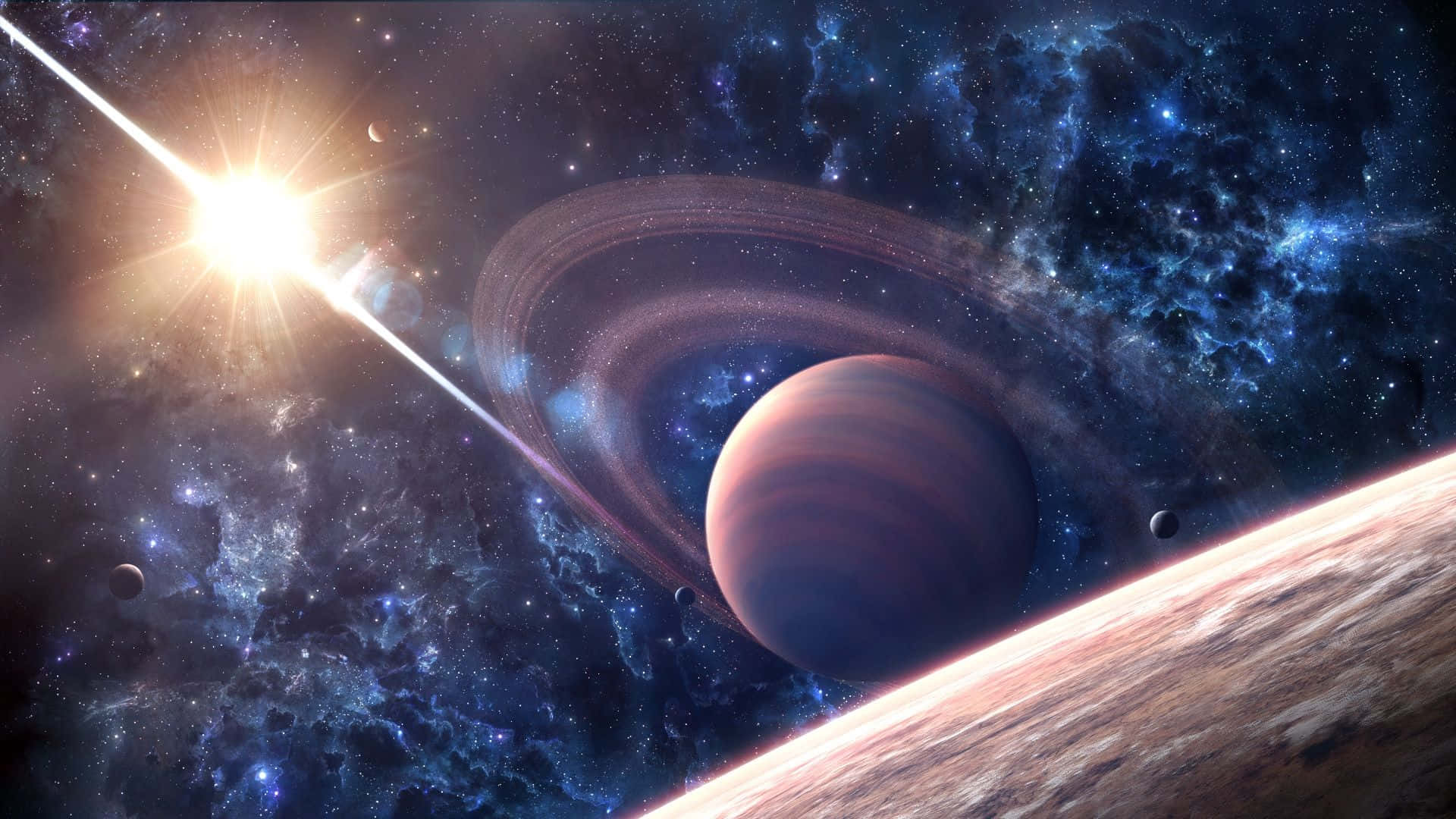 Space Galaxy Planet With Rings Background