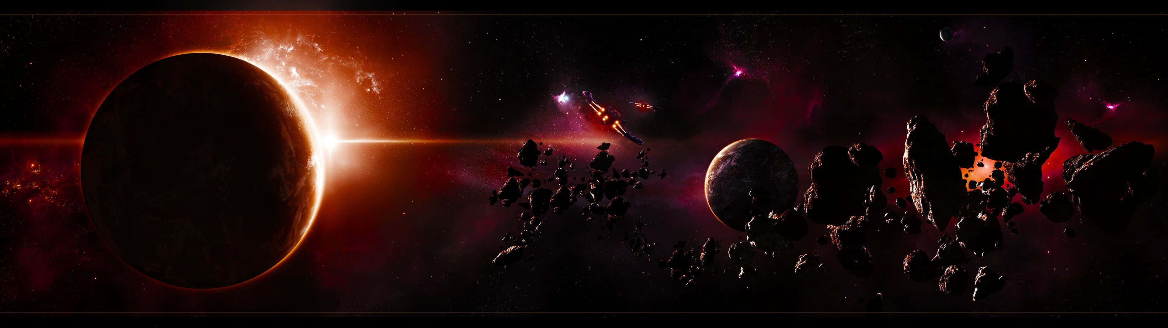 Space Hd 3840x1080 Planets Metoroids Background