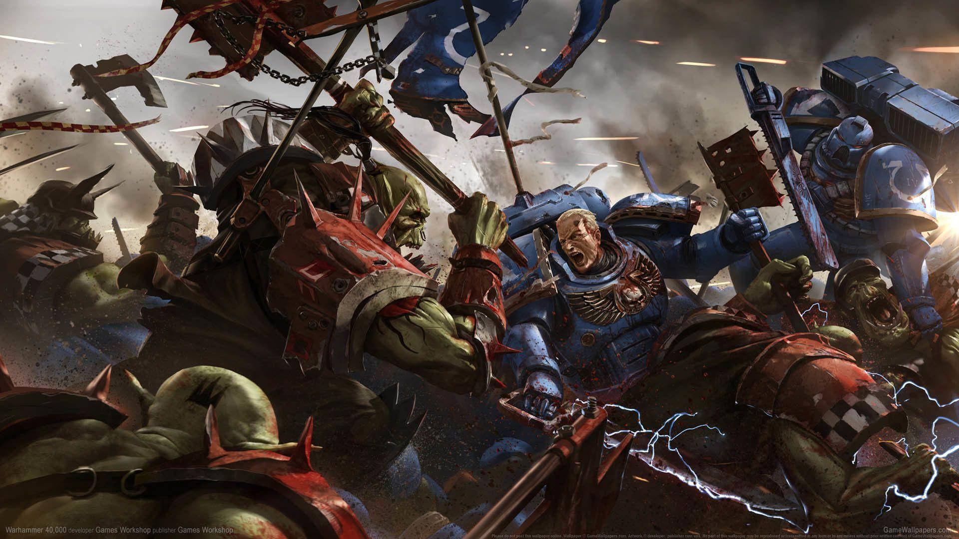 Space Marine Vs Ork 40k Hd Background