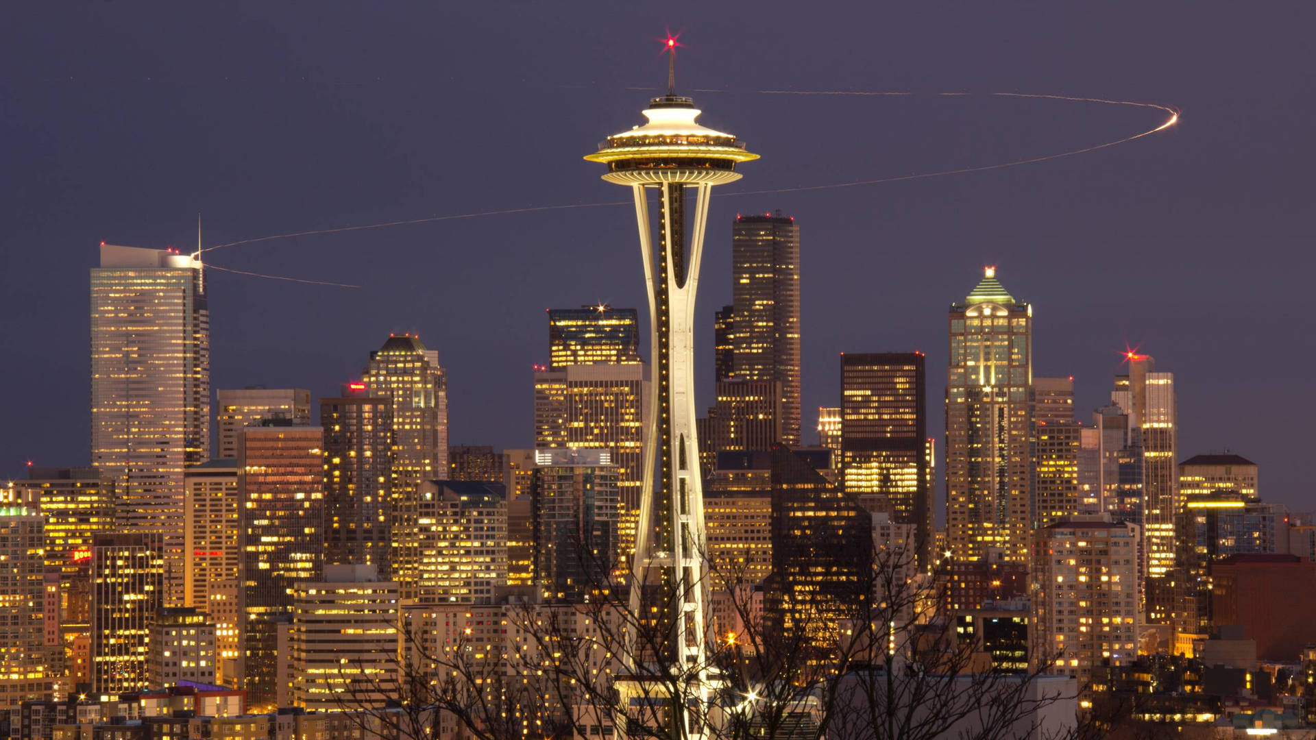 Space Needle At Night Background