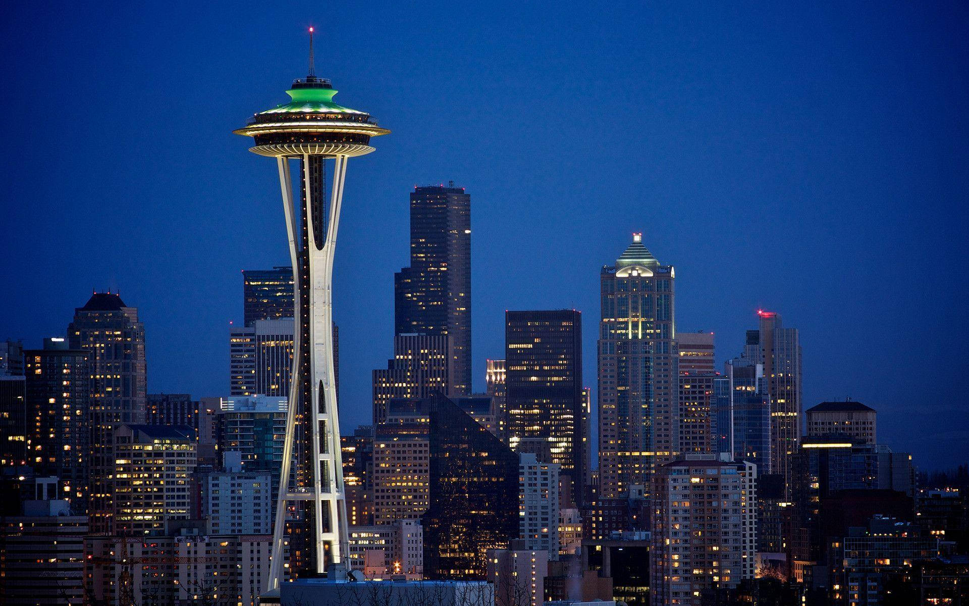 Space Needle Blue Night Sky